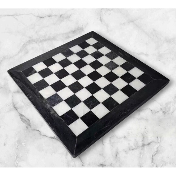 12" Marble Chess Board & Velvet Storage Box Black & White Premium Quality Gift - Picture 2 of 5